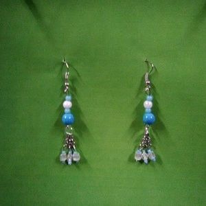 Custom hand made glass beaded dangle hook earrings